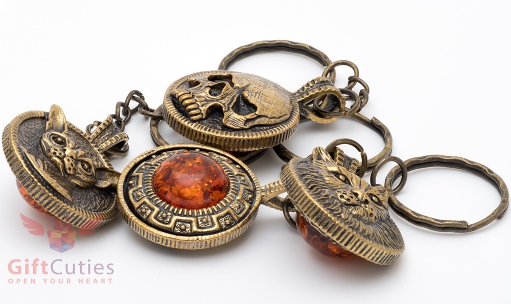 Brass Amber Sphynx cat key chain souvenir IronWork