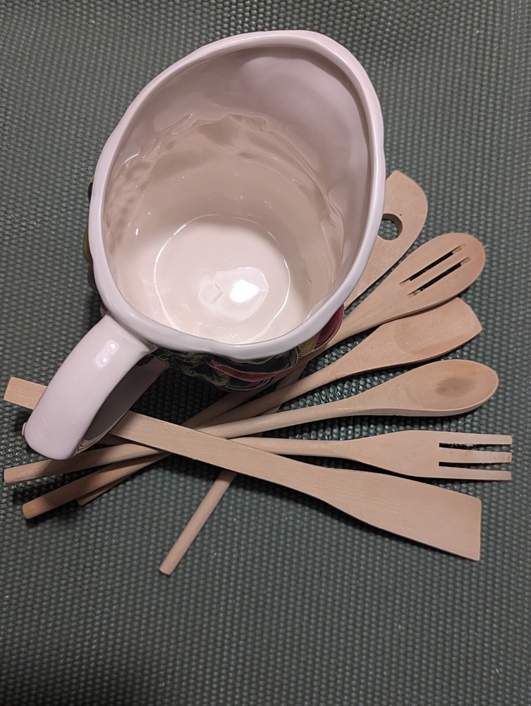 KMC Fruit Hand Painted Fine Ceramicware Pitcher w/ Utensil Set