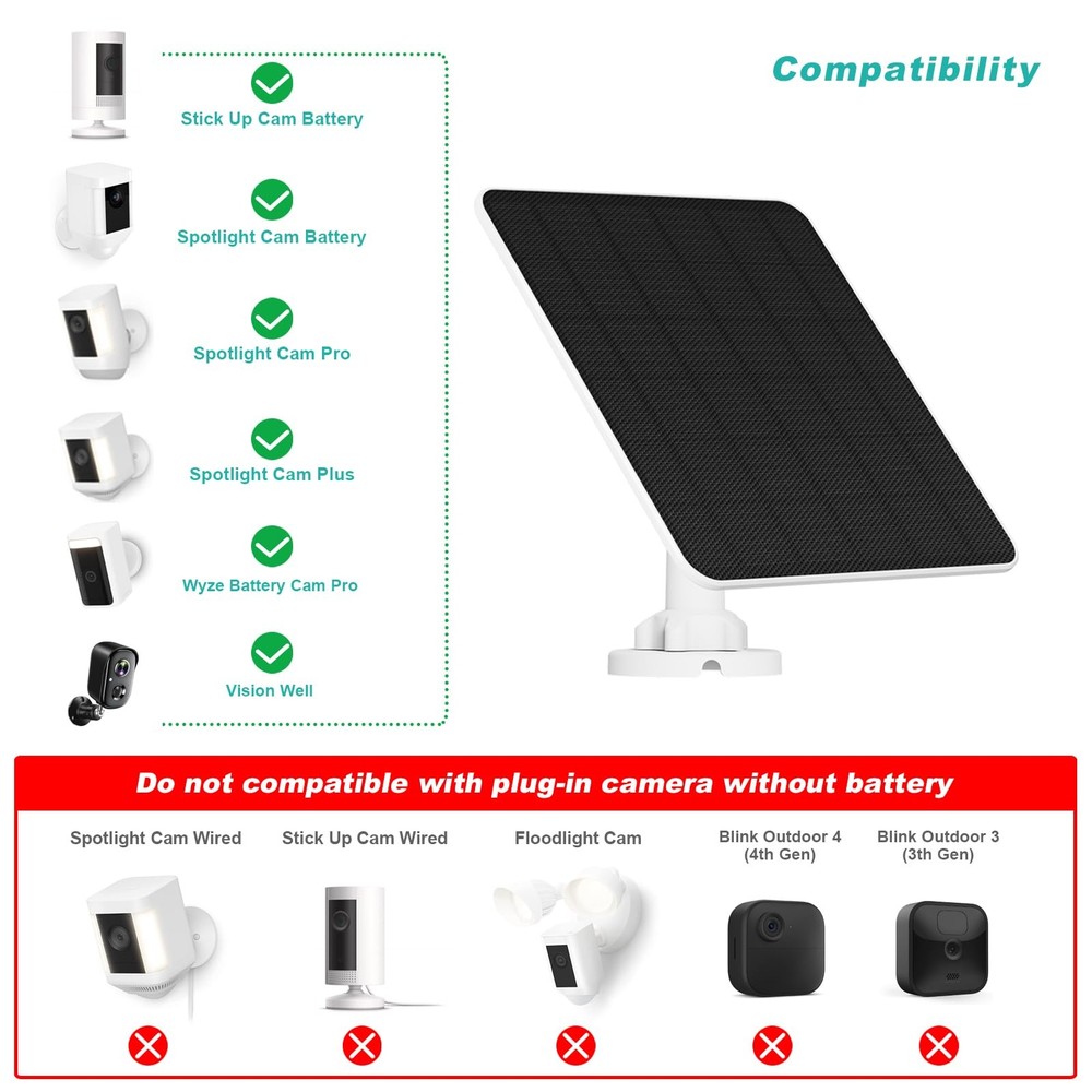 Solar Panel for Ring Camera, 5W Charger Stick Up Cam,...
