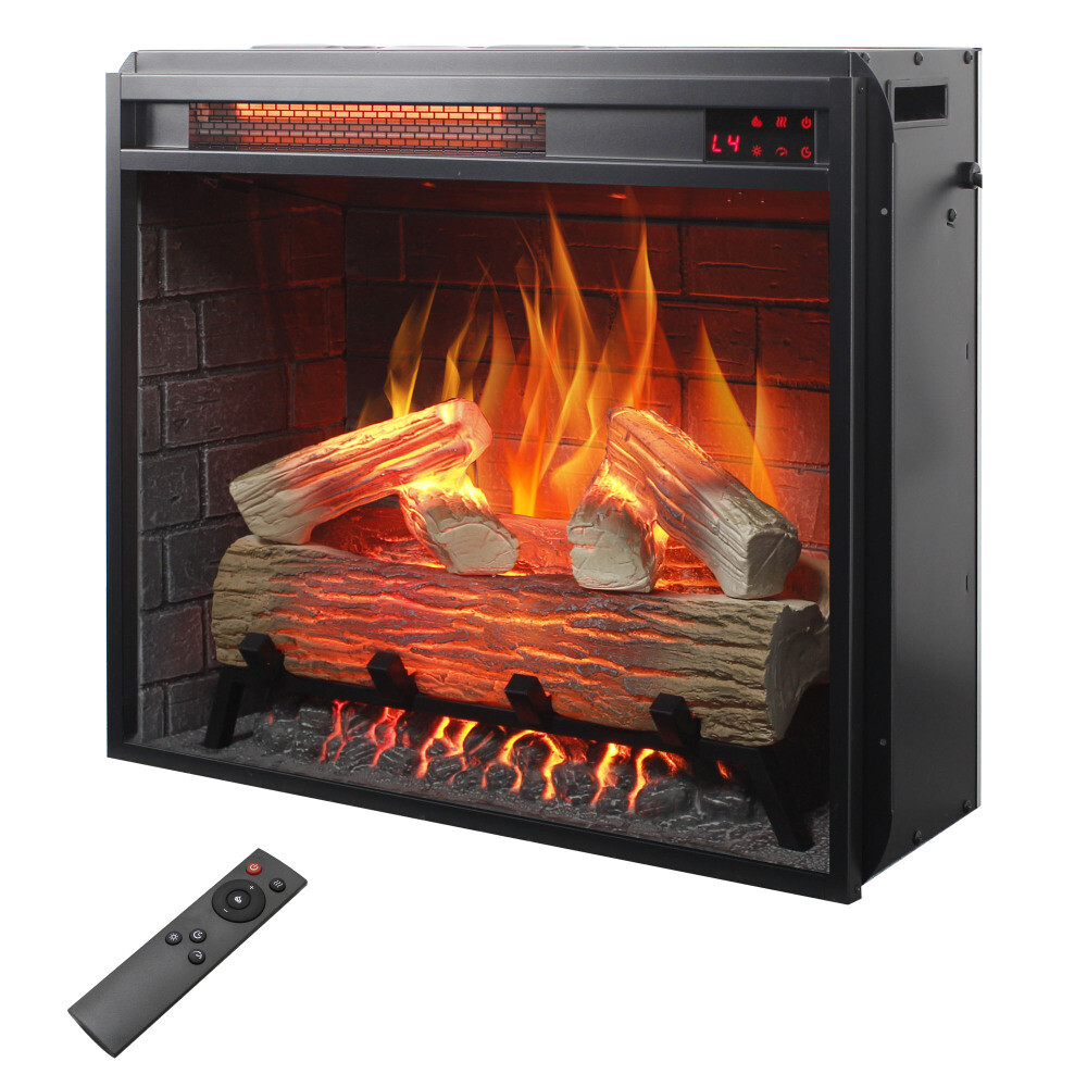 23'' Infrared Heating Electric Fireplace Insert w Controller, Realistic Flame