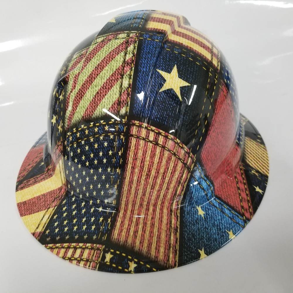 full brim hard hat custom hydro dipped IN AMERICAN PATCHWORK AMERICAN THREADS