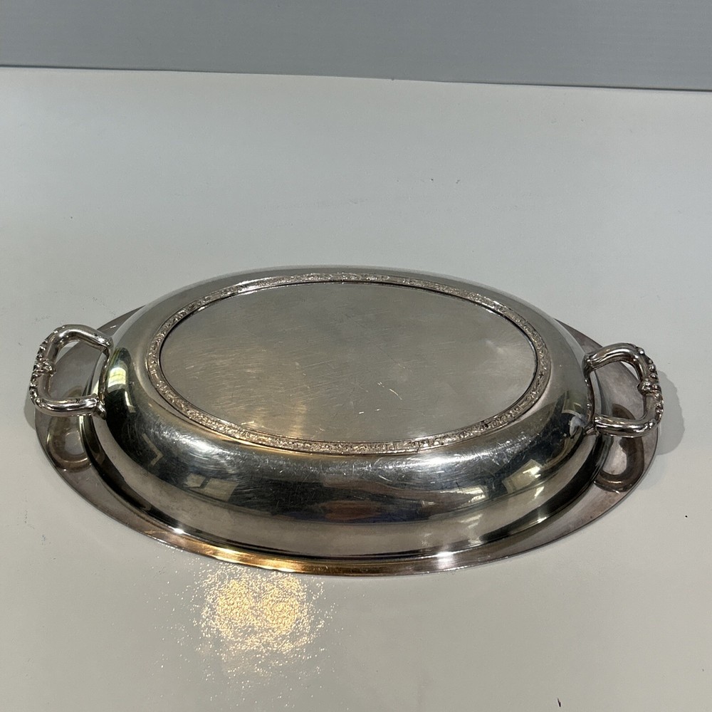 Vintage Silver Plate Oval Bowl Serving Dish Trinket Tray Decorative Handles