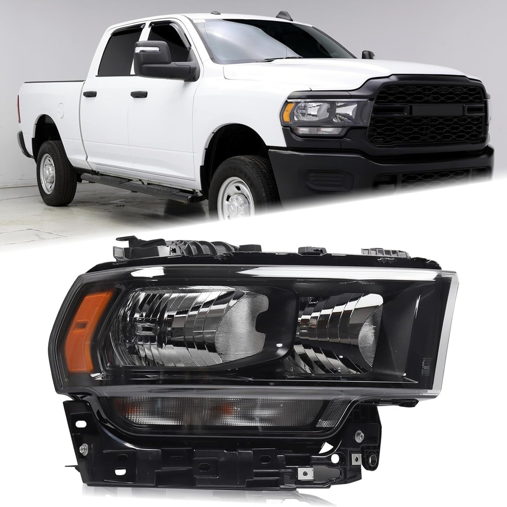 RH Black Halogen Interior Headlight Fit for 2019-2024 Dodge Ram 2500 3500 Head L