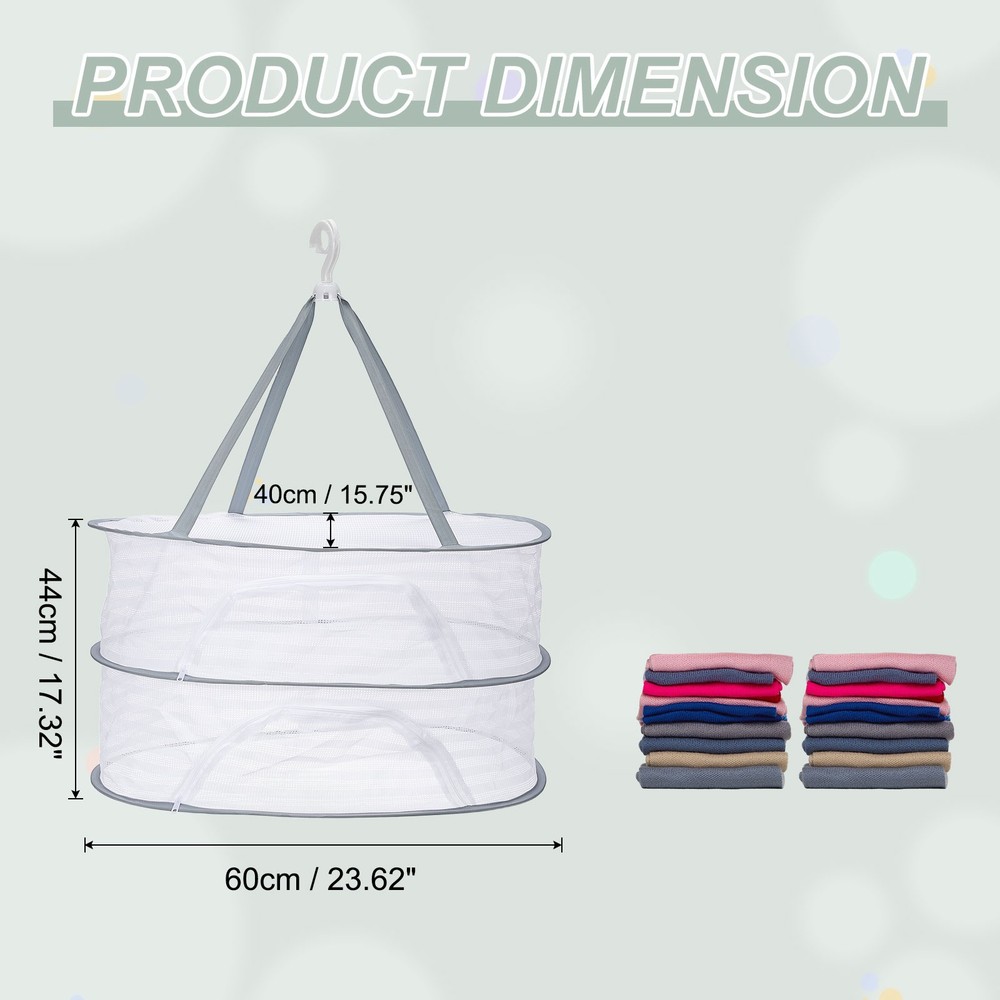 24" Herb Drying Rack Hanging 2 Layer Hanging Mesh Net with Zipper, Grey
