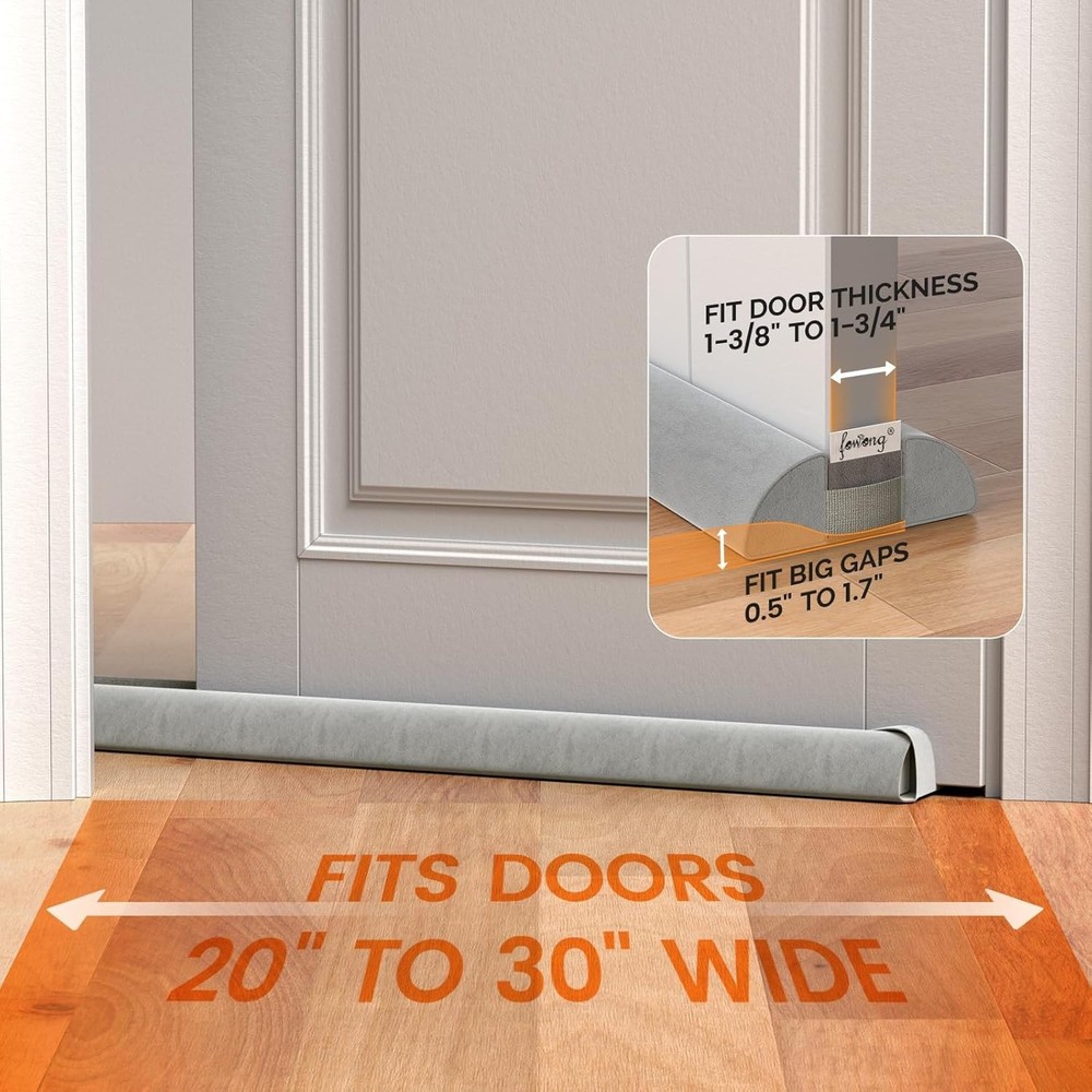 Easy-to-Install Door Draft Stoppers 2 Pack - 30in Adjustable, Efficient Gray