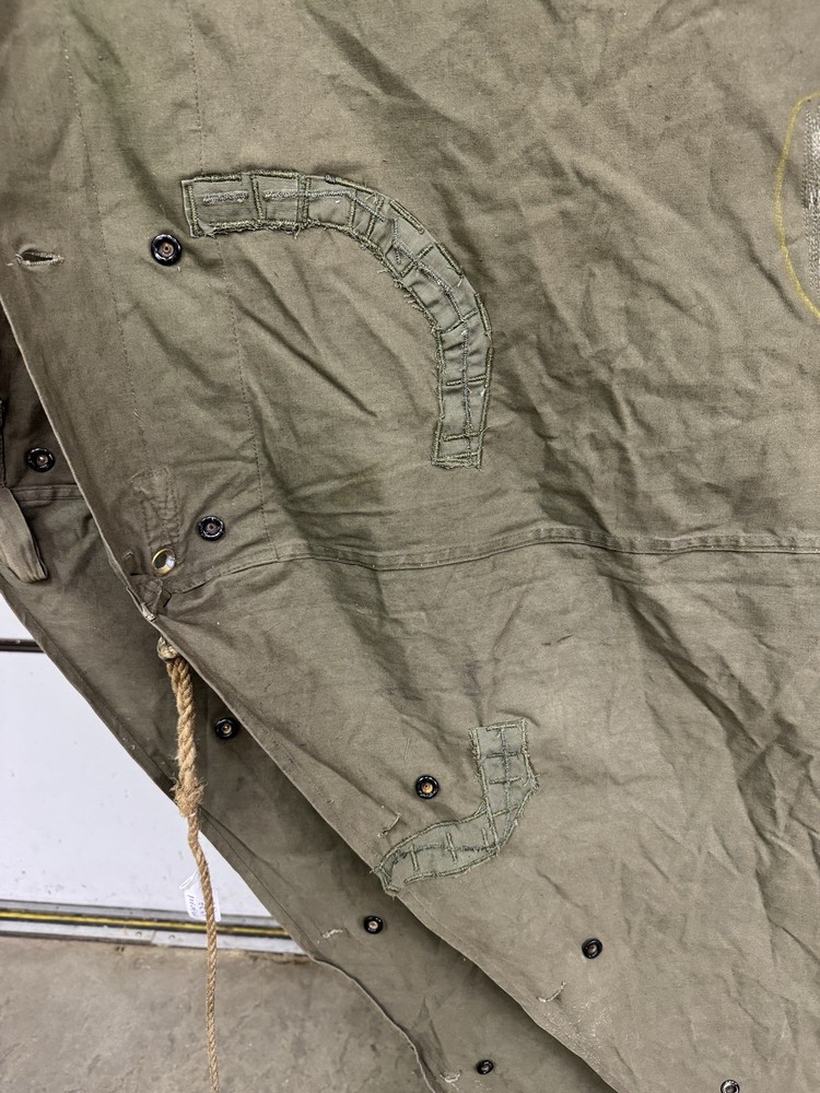 US WW II Military Shelter Half - Single Panel - Has Name & Dated “REPAIRED “