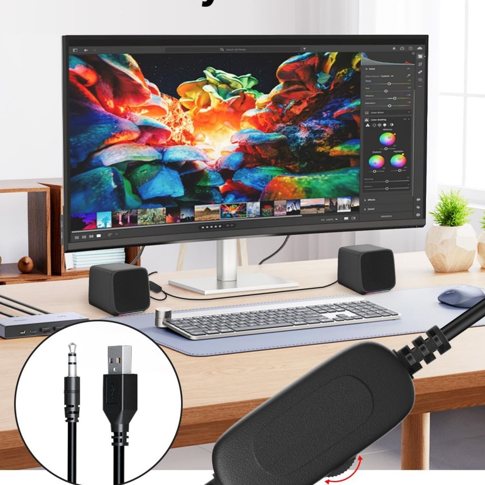For Desktop PC 1 Pair Small Computer Speakers USB Powered with 3.5mm Audio