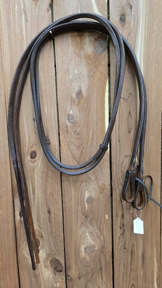 8' Rolled & Sewn Leather Split Reins - Leather Popper Ends