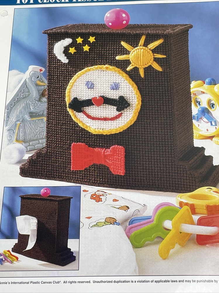 Toy Clock Tissue Box Cover Annie's Attic Plastic Canvas Pattern