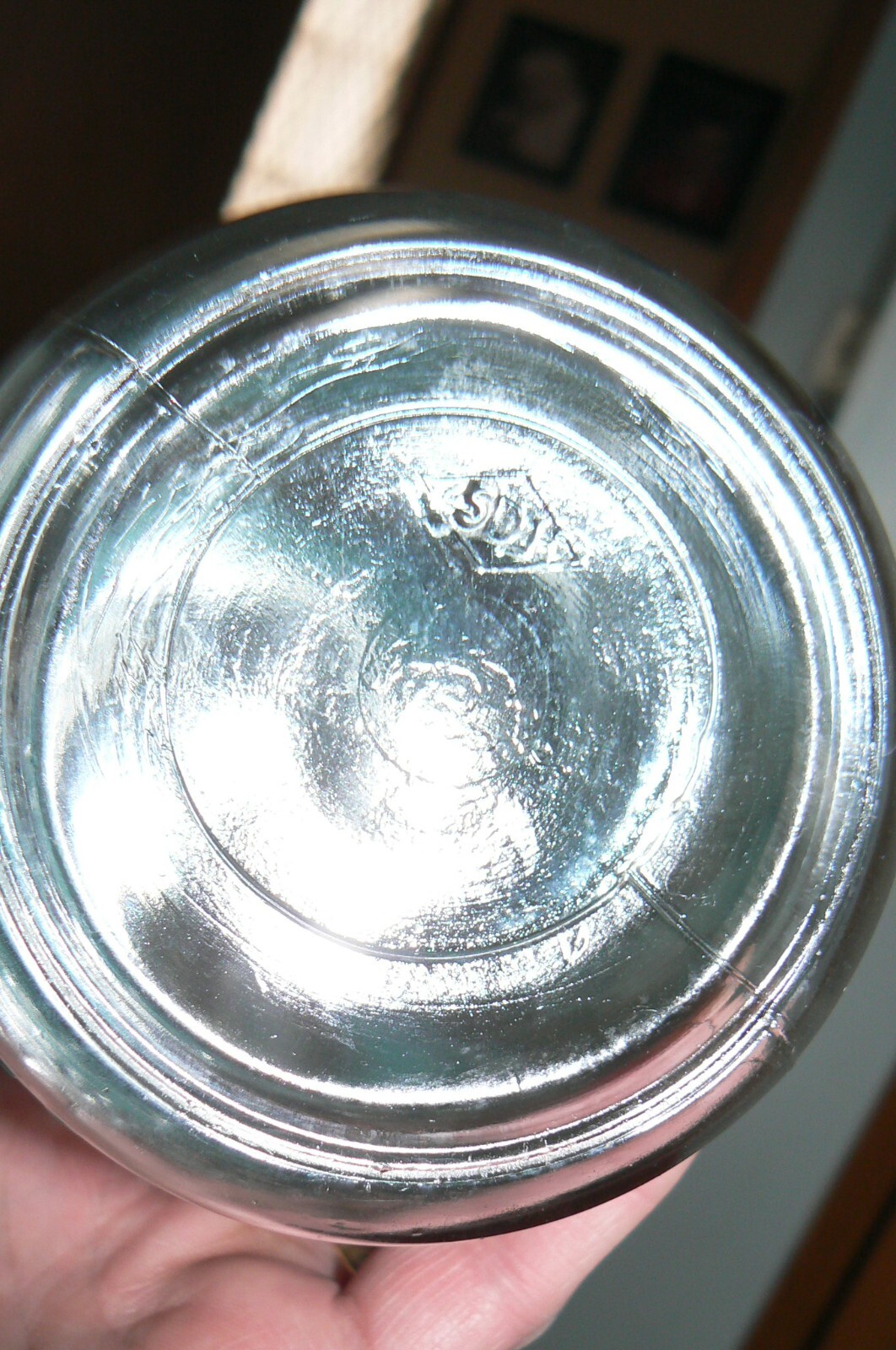 RARE 1920s Qt. Improved Gem Blue glass canning jar made by ( SDH ) from Canada,
