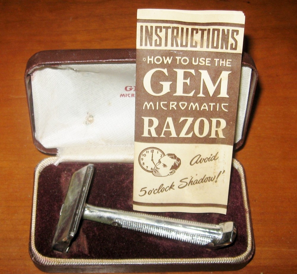 Vintage Razor Gem G Bar Razor & Original Gem Micromatic Razor Case & Phamplet