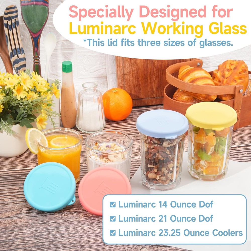 4 Pack Silicone Replacement Lids for Luminarc Working Glass, BPA Colorful
