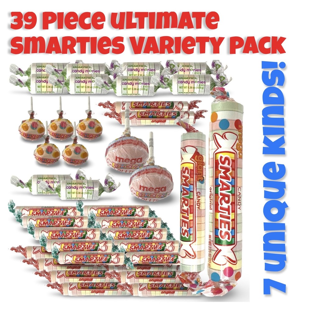 Smarties Candy Ultimate Variety Pack includes Mega Roll, Giant Roll, Mega Lollip