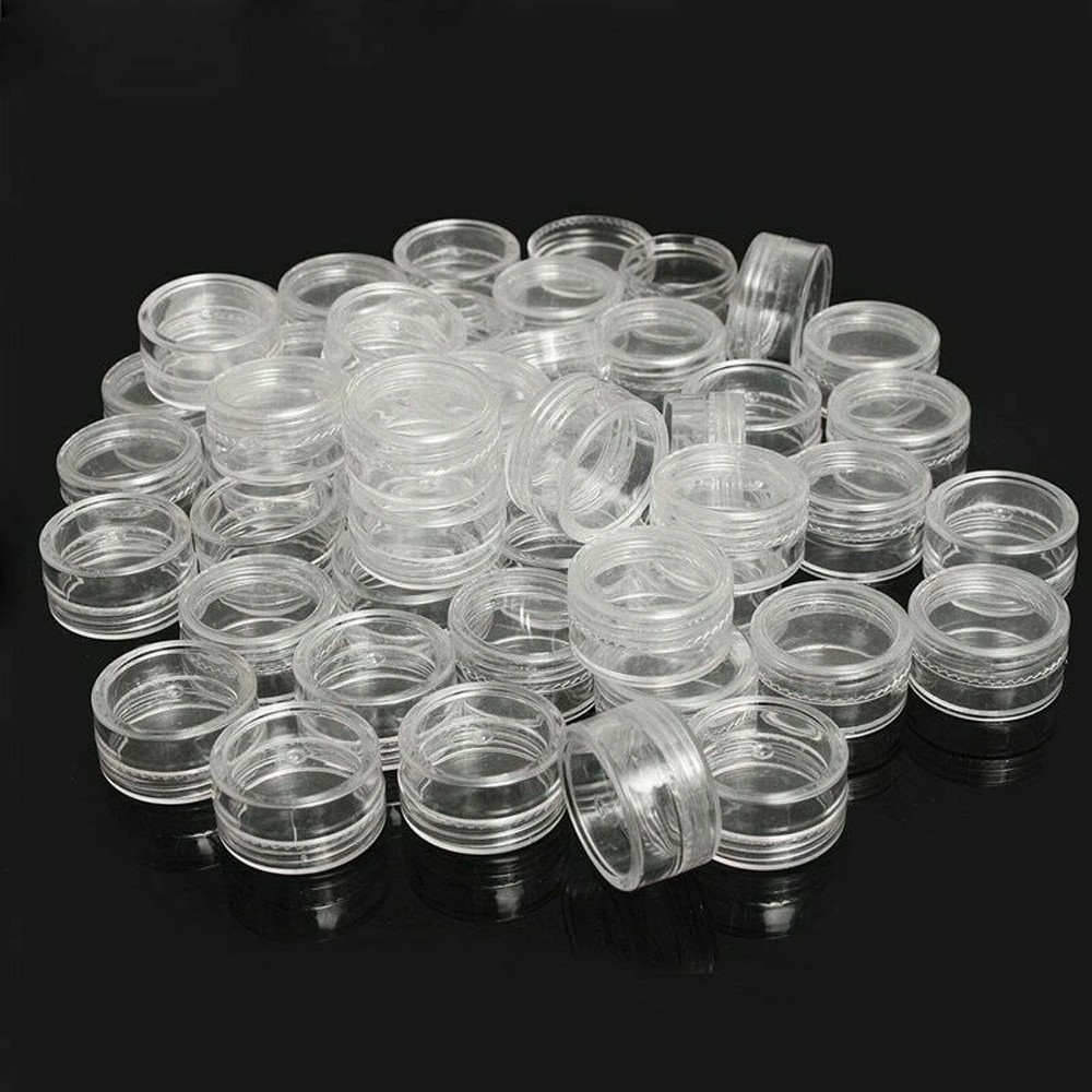 50pcs Storage Cups Clear Plastic Jewelry Bead Makeup Box Small Round Container