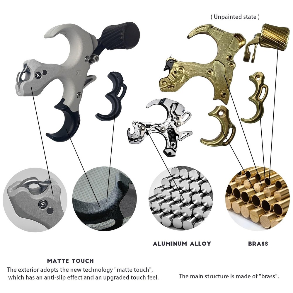 Thumb Release for Compound Bow,Copper Material Archery Release Aids,3 or 4 Fi...