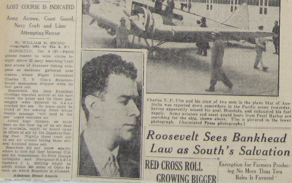Vintage 1934 Pilot Charles Ulm Missing Flight Newspaper