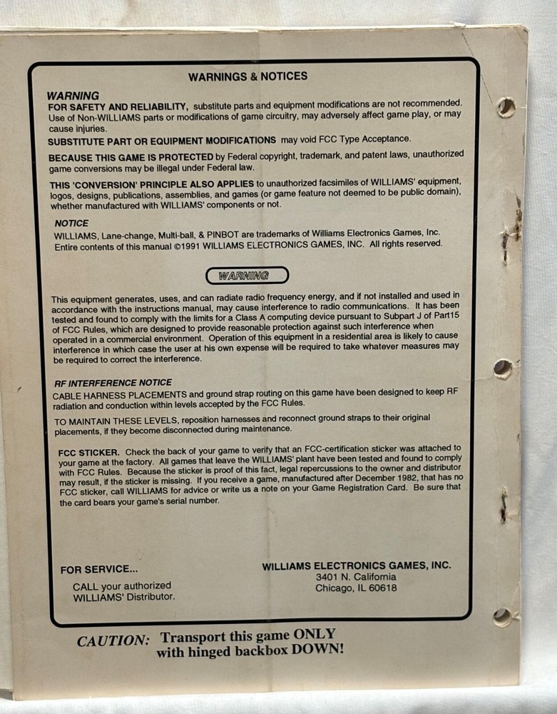 ORIGINAL-WILLIAMS-THE MACHINE-OPERATIONS MANUAL
