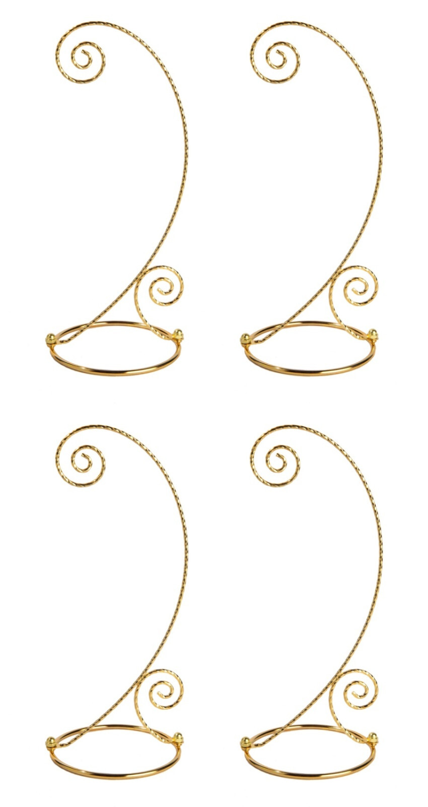 10 Inch Tall Gold Plated Brass Ornament Display Hanger Stands - 4 Pack