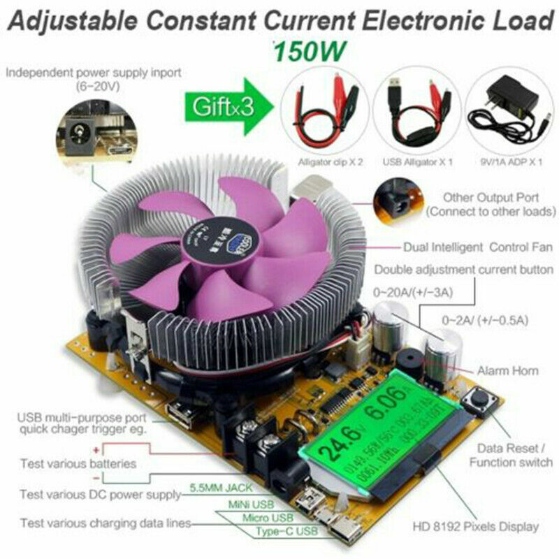 Constant Current Battery Capacity Tester Module Electronic Load Tester 220V 20A