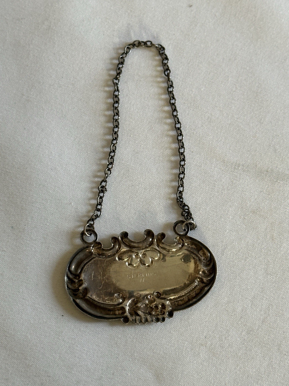 Vintage WALLACE Sterling Silver DECANTER Liquor Bottle Tag Label "BRANDY"