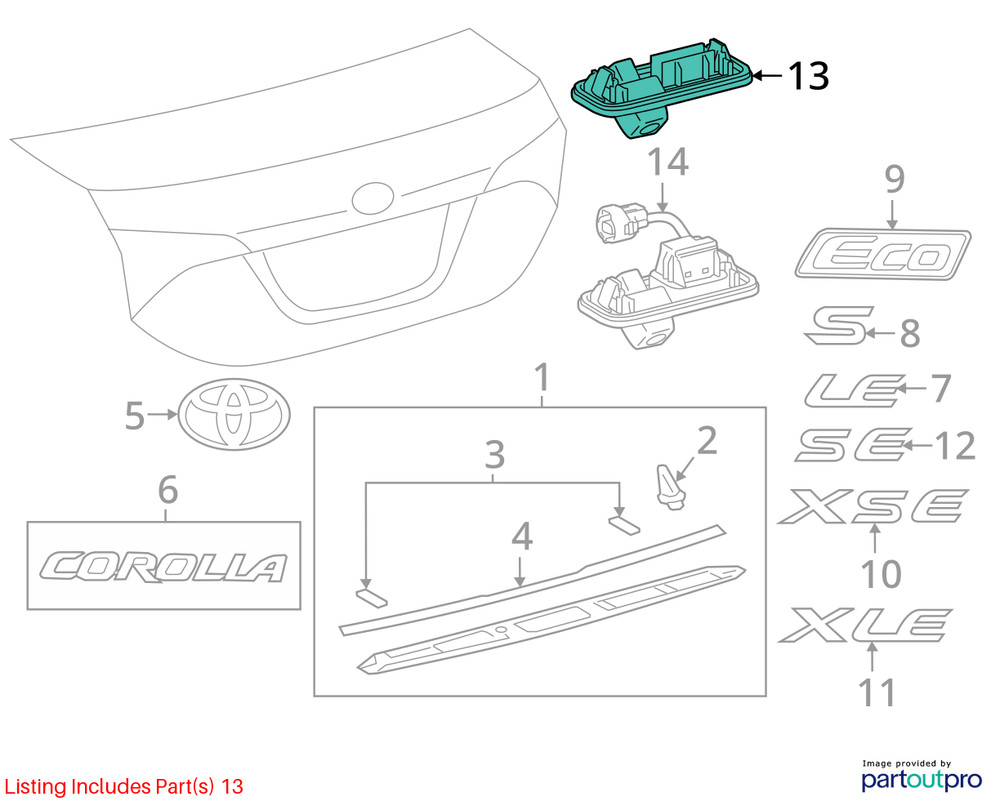 Camera/Projector Rear Camera Decklid Mounted Fits 14-16 COROLLA 898855