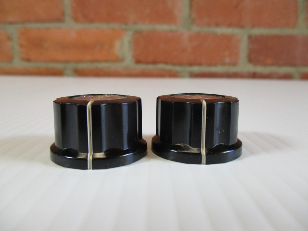 Pair Black Reflector Knobs Silver Insert for Guitar or Amp Top Hat Style