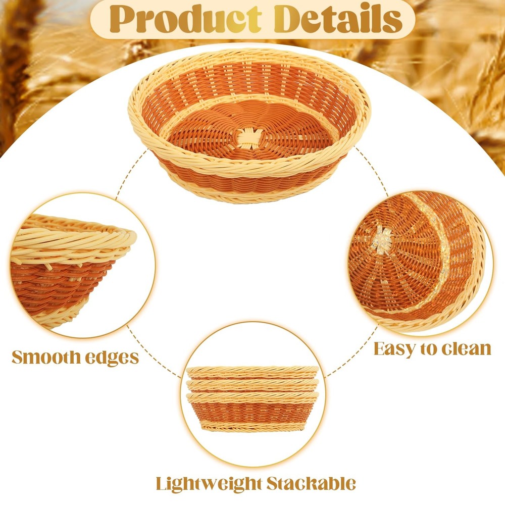 11.8 Inch Wicker Baskets,3 Pack Woven Bread Baskets Round Fruit Baskets Stack...
