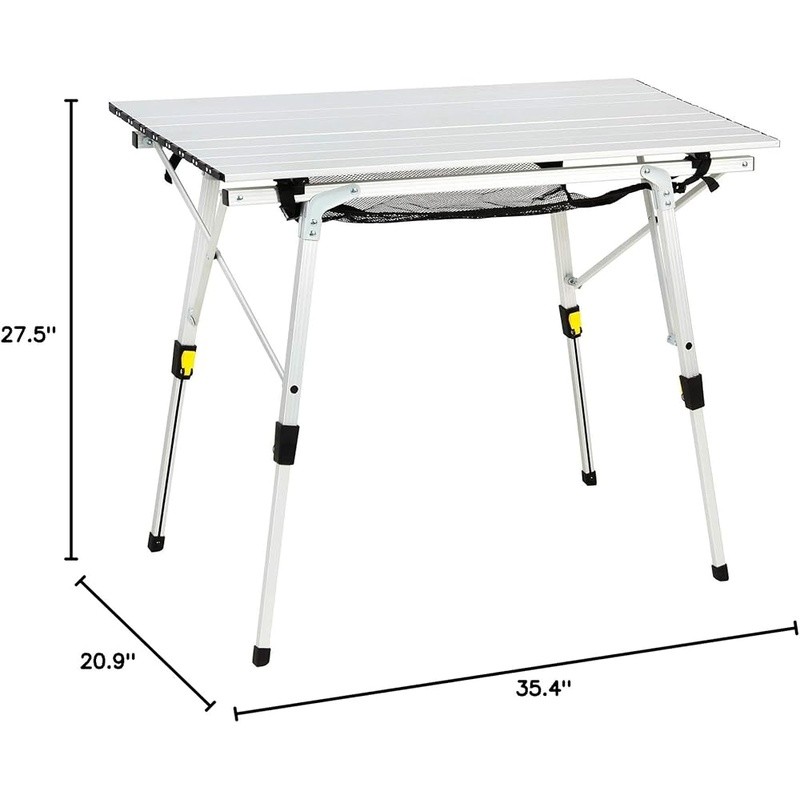 Adjustable Folding Camping Table W/ Storage Mesh Quick Setup Telescoping Legs US