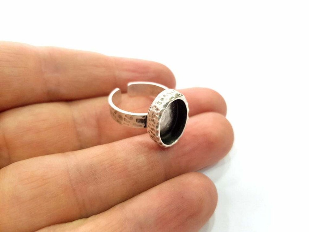 Ring Blank Setting Hammered Base Bezel inlay Backs Cabochon Blanks G16082