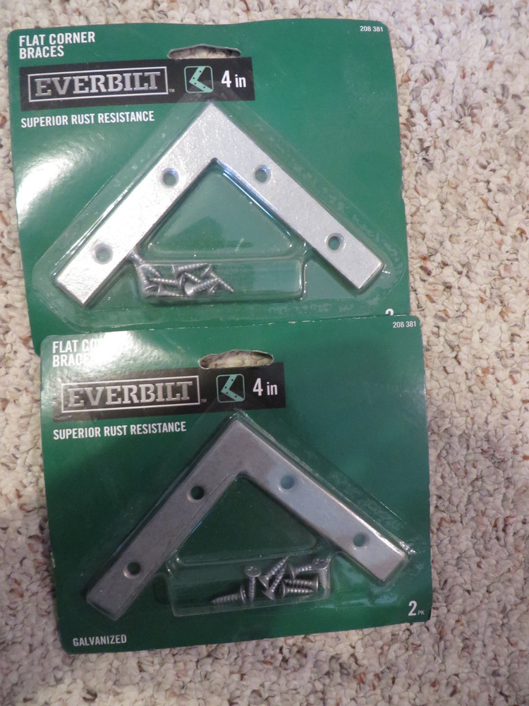 4 Flat Corner Braces w/Screws- Everbilt- 4" Galvanized