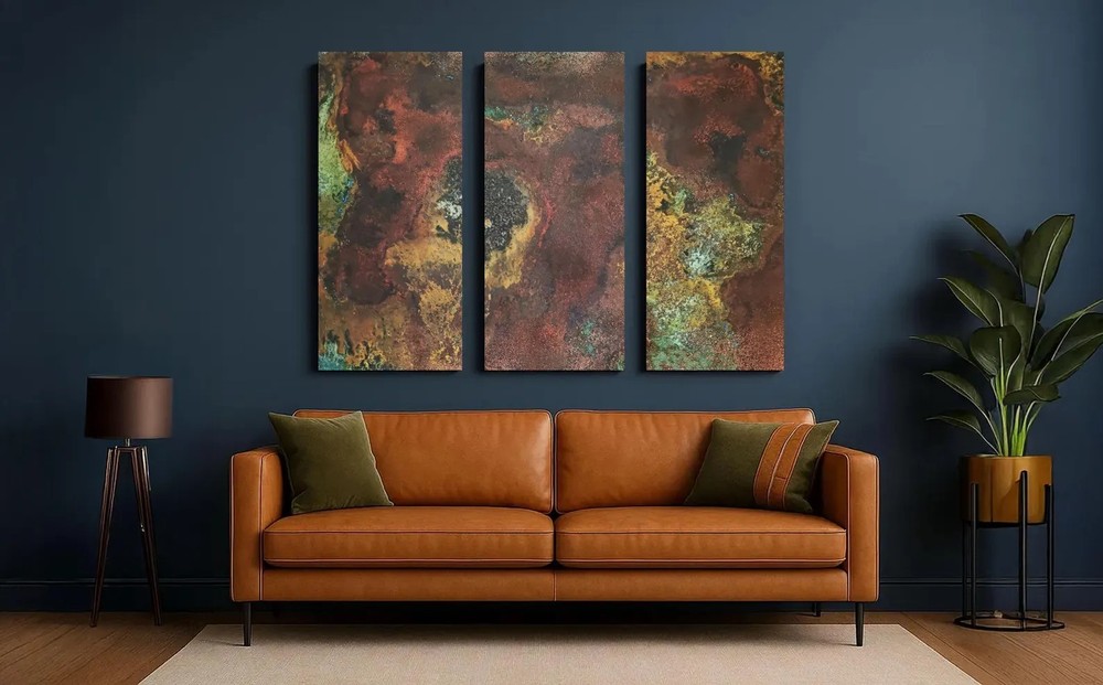 Real Copper Wall Art – 3 Panel Metal Artwork Modern Abstract Triptych –