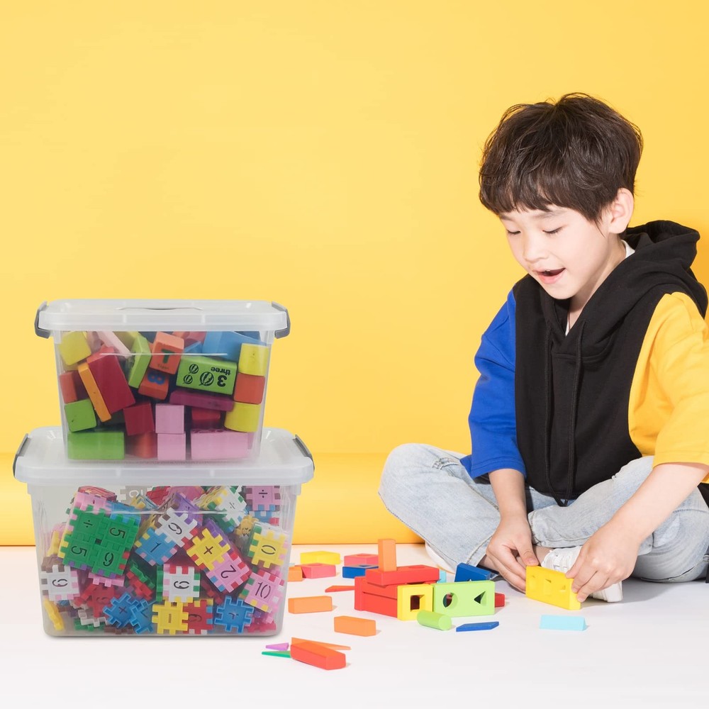 12 Quart & 6 Quart Latch Storage Box Bin with Handle, 2 Packs, Clear