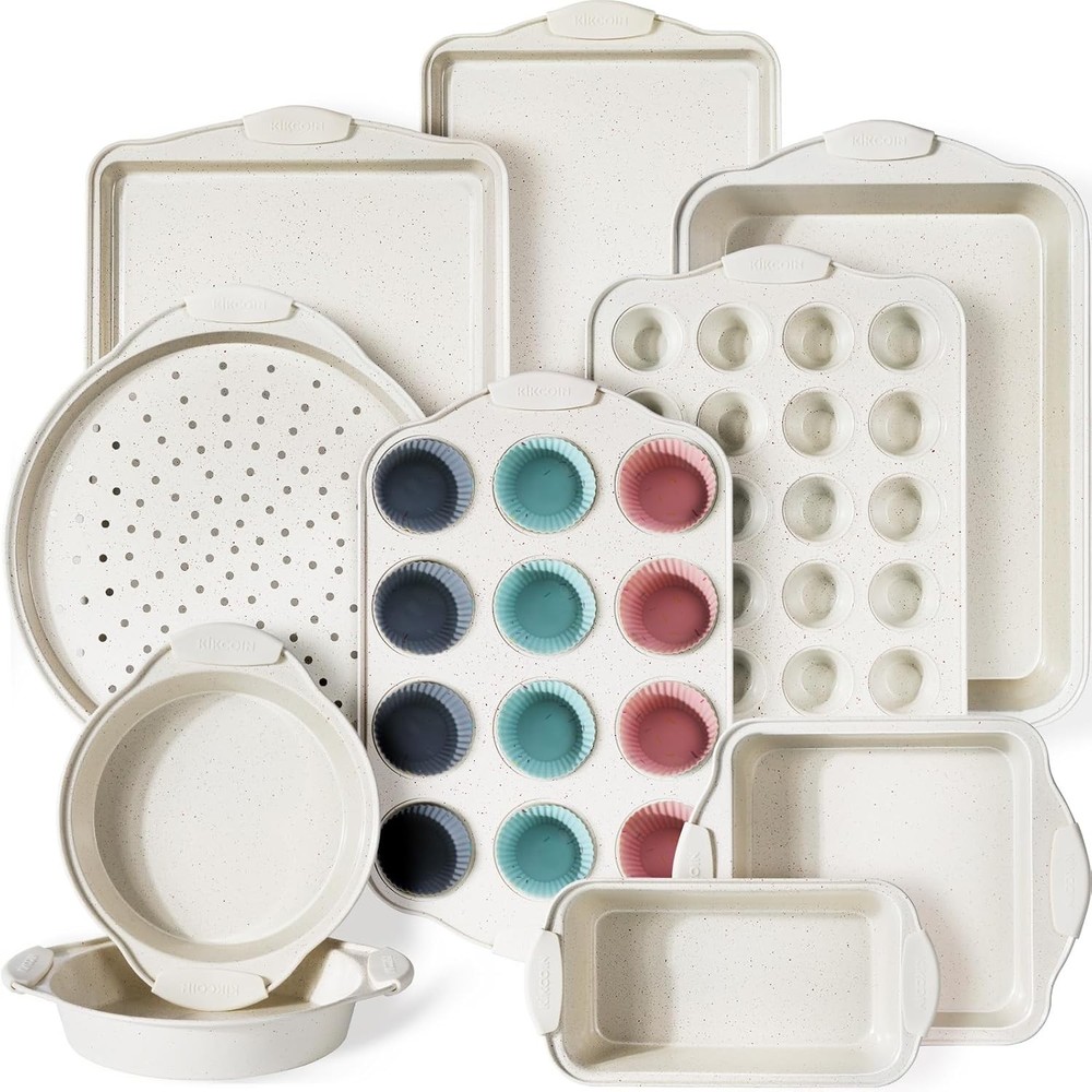 22 PCS Nonstick Baking Pans Set Stackable Bakeware Sets W/ Silicone Handles