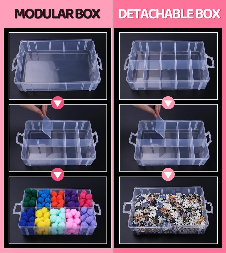 3-Layer Stackable Storage Container , 30 Dividers Compartments, Perfect for S...