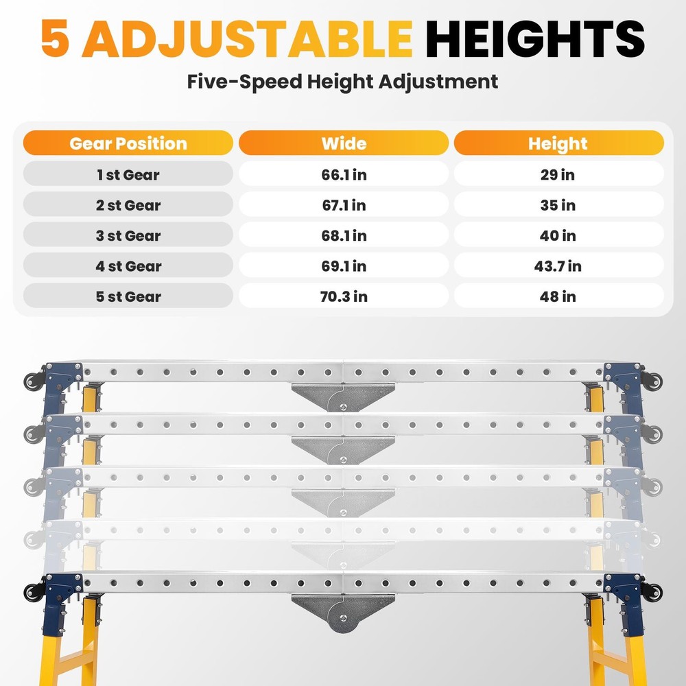 1100LBS Portable Folding Welding Table 65"x12" Adjustable Height Work Platform