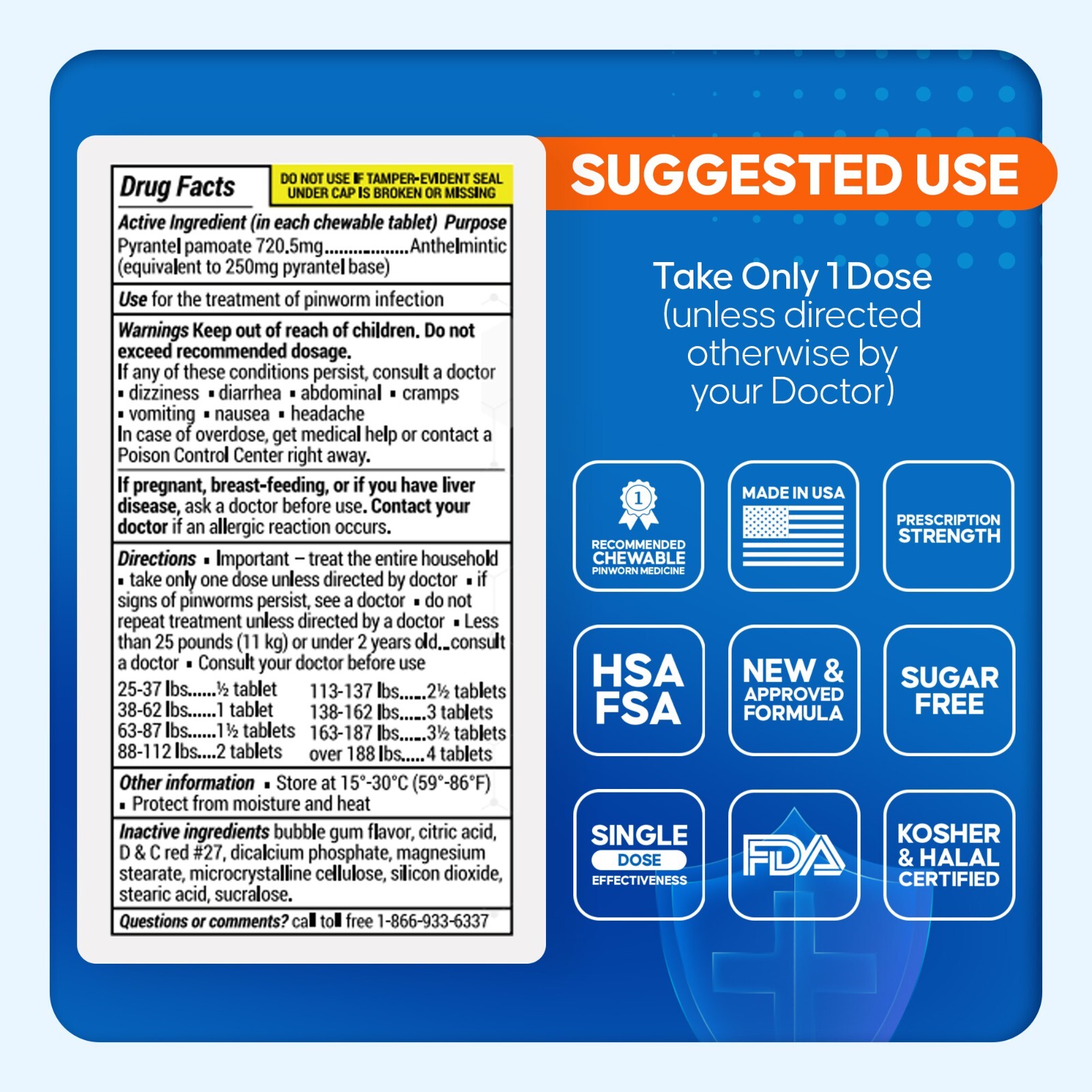 PinRid Pinworm Medication | Pyrantel Pamoate Dewormer for Humans | 12 Tablets