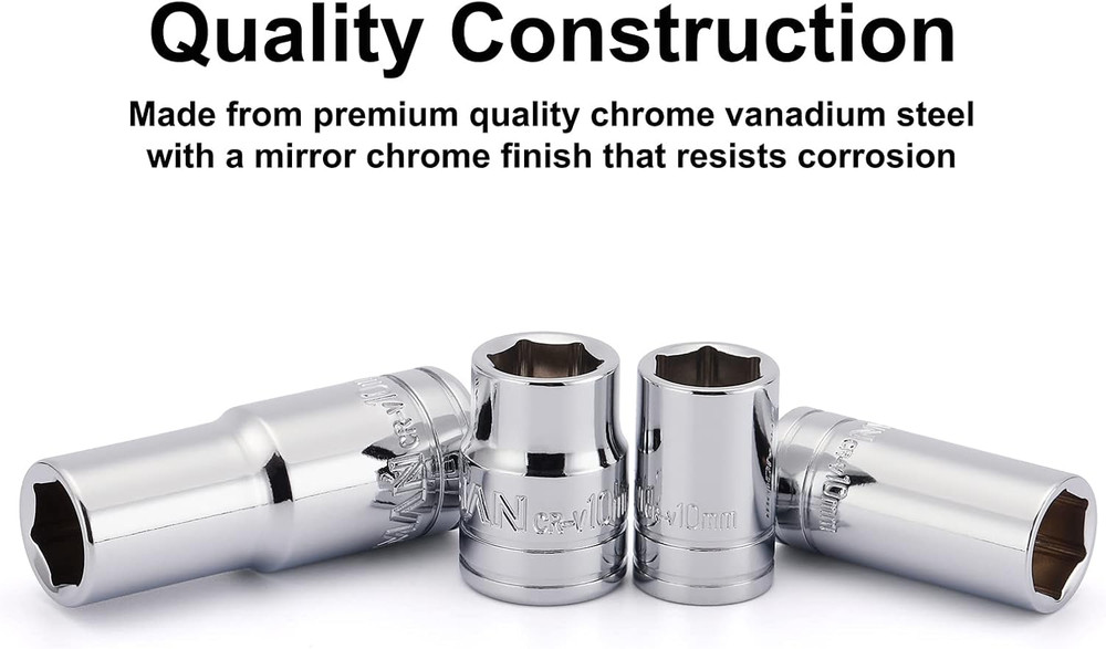 10Pcs Impact Socket & Flex Socket Set, 1/4" & 3/8" Dr., 6-Point, 10Mm, Metric, I