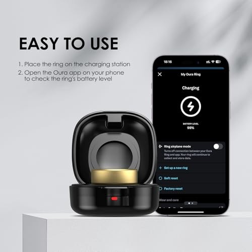 600mAh Wireless Charging Case Compatible with Oura Ring Gen4 Size 14 Black