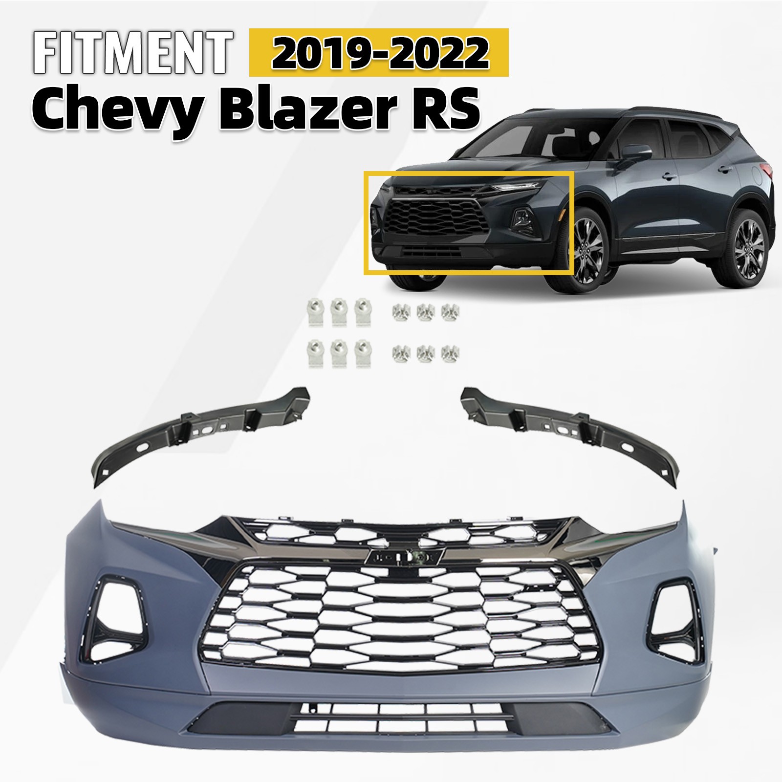 Front Bumper Cover Grille Assembly Fit For 2019 2020 2021 2022 Chevy Blazer RS