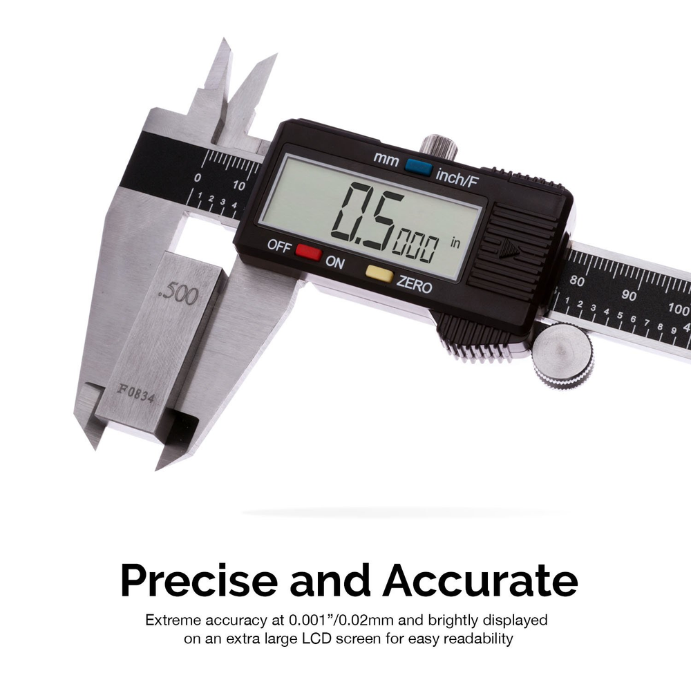 12” Electronic Digital Caliper, Extra Large Display Polished Stainless Steel