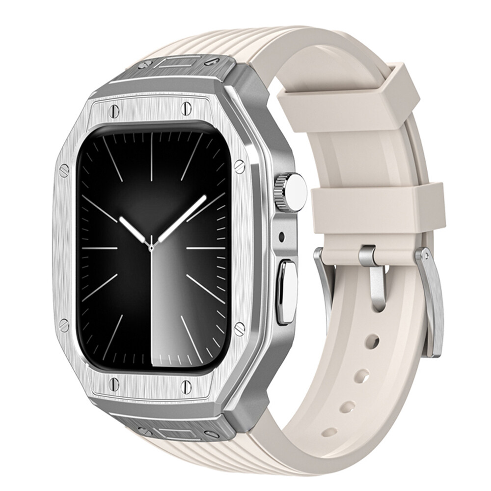 Luxury Metal Case For Apple Watch 9 8 7 45mm Mod Kit Series 6 5 4 44mm TPU Strap