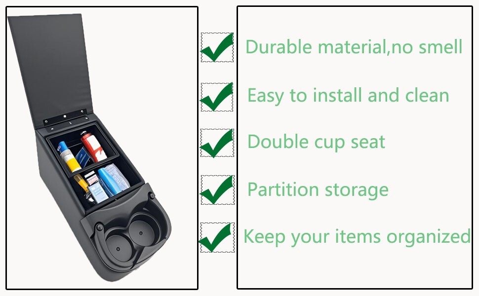 Universal Truck Seat/Bench Center Console Organizer With Cup Holders,Black