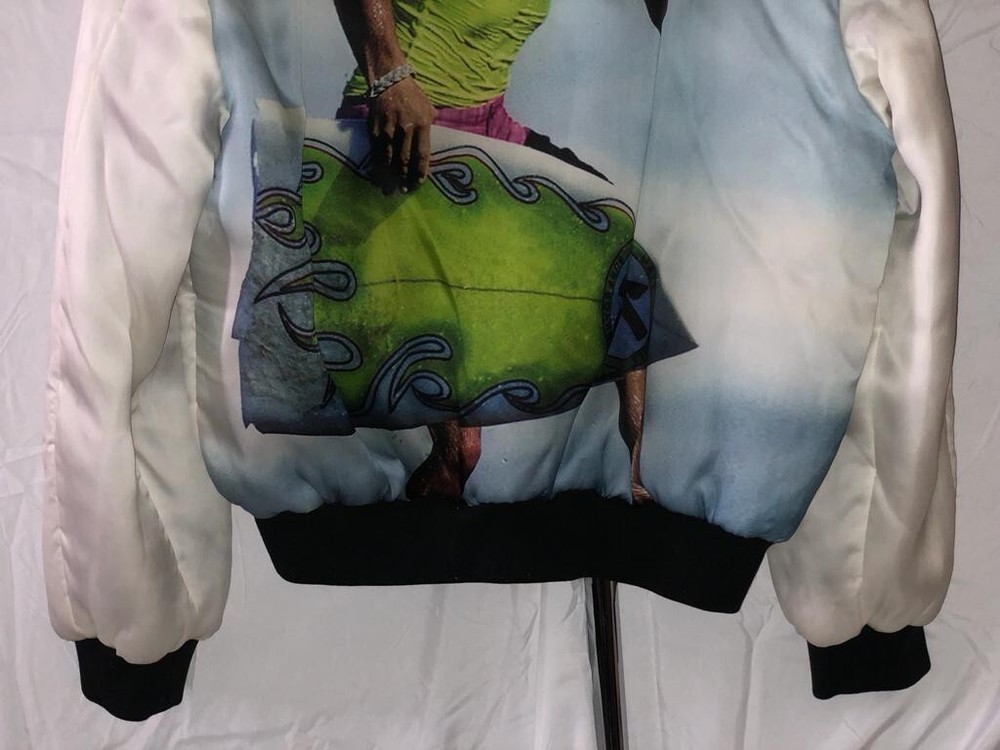 Ex Infinitas Men White Surfer Bomber Jacket Size: L
