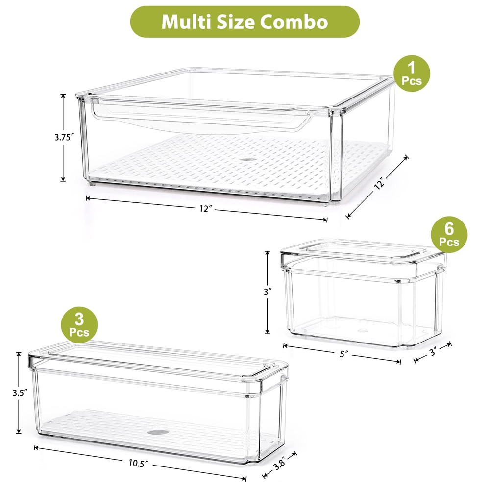 10 Pack Refrigerator Pantry Organizer Bins, Stackable 10-PACK, Transparent