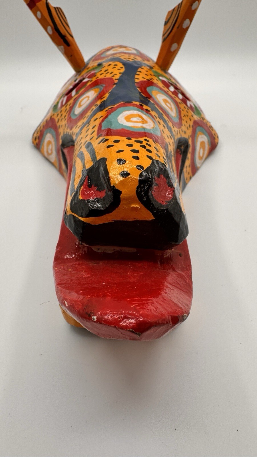 Vintage Hand Carved Guatemalan Deer Mask Painted Folk Art Wall Decor