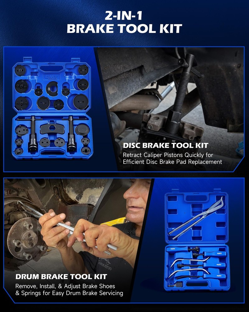 Orion Motor Tech Brake Caliper Compression Tools, 2-in-1 32pc Disc & Drum Red