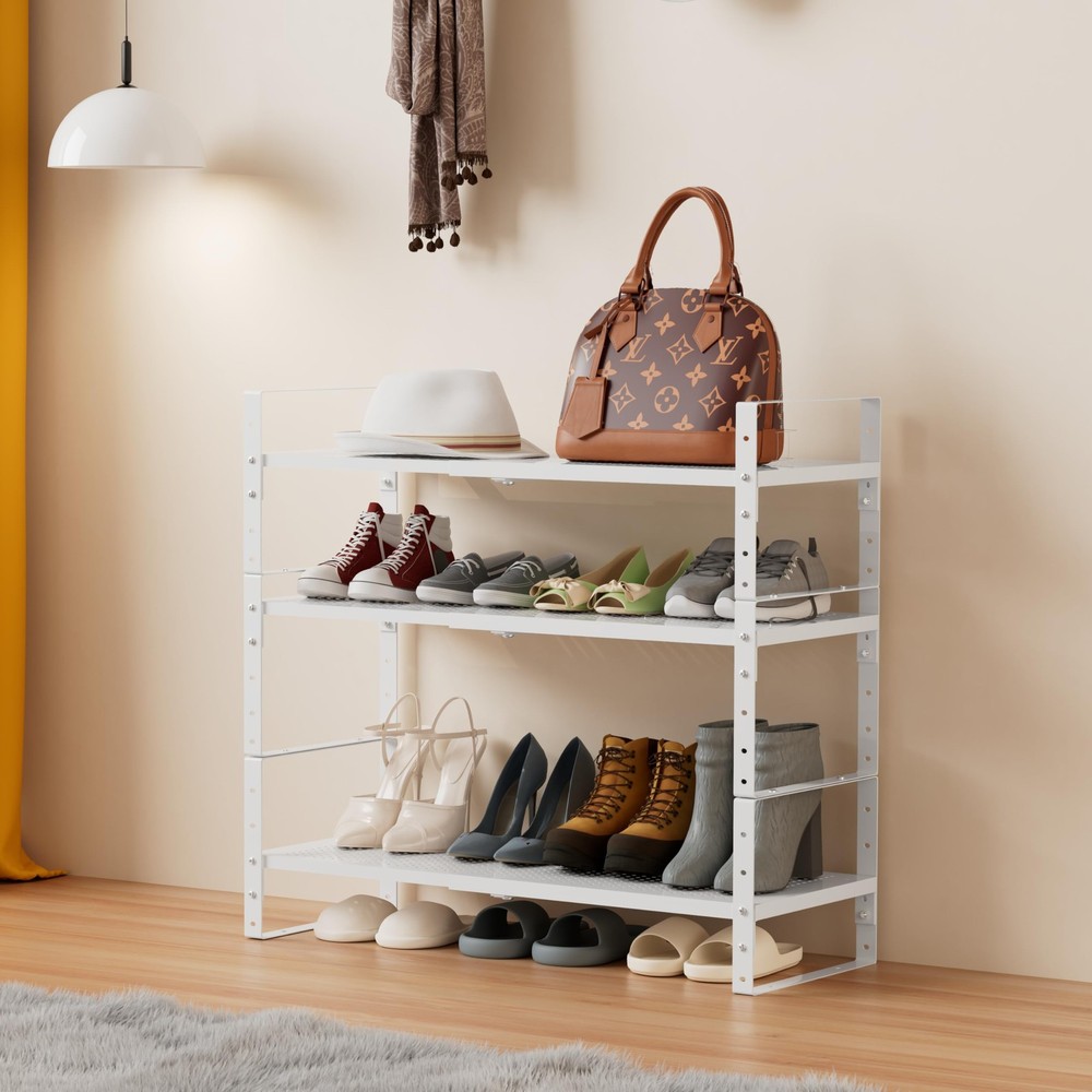Metal Shoe Rack 2Pack Large White SpaceSaving Sturdy Entryway & Closet