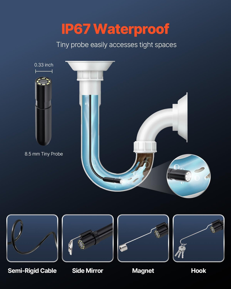 Endoscope Camera with 49.2FT Semi-Rigid Cable, 1920P HD Borescope for Android &