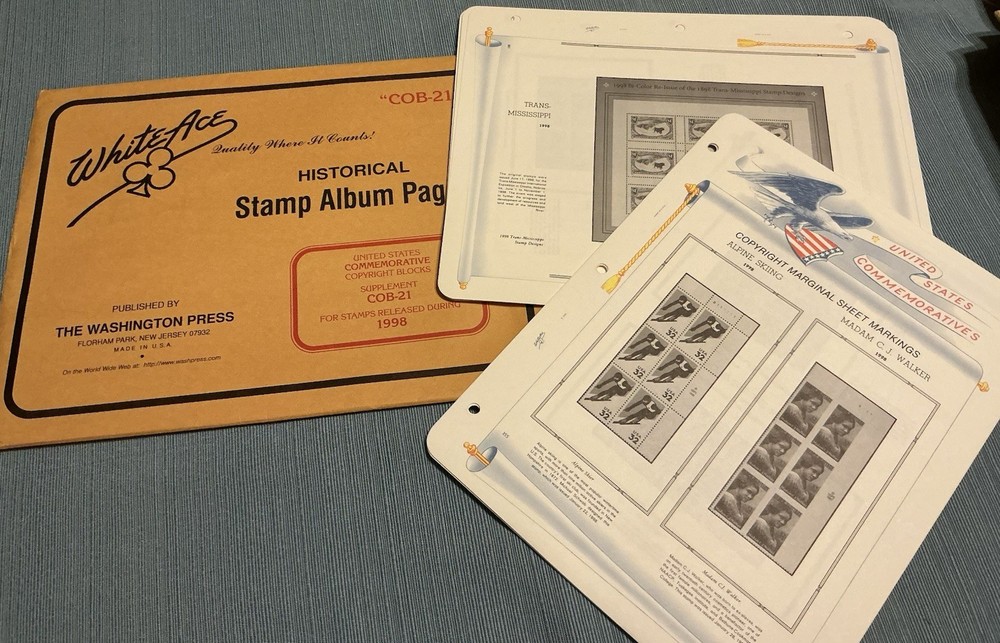 White Ace Stamp Album Pages COB-21 For US Commemorative Blocks Released In 1998