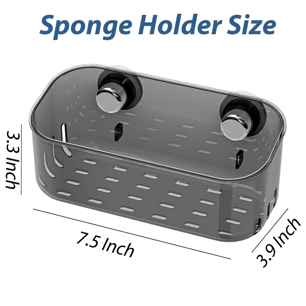 Sponge Holder with Strong Suction Cup, Dish Caddy Transparent gray